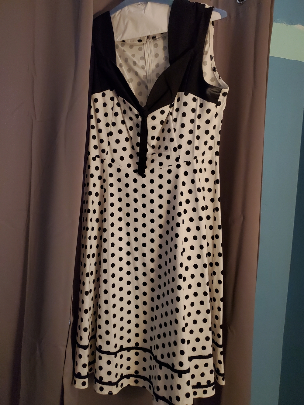 Black & White Polka Dot Asymmetrical Dress with Contrast Collar